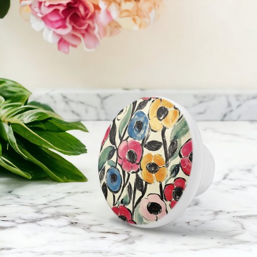 Boutons En Céramique Avec Fleurs Peintes Lumineuse