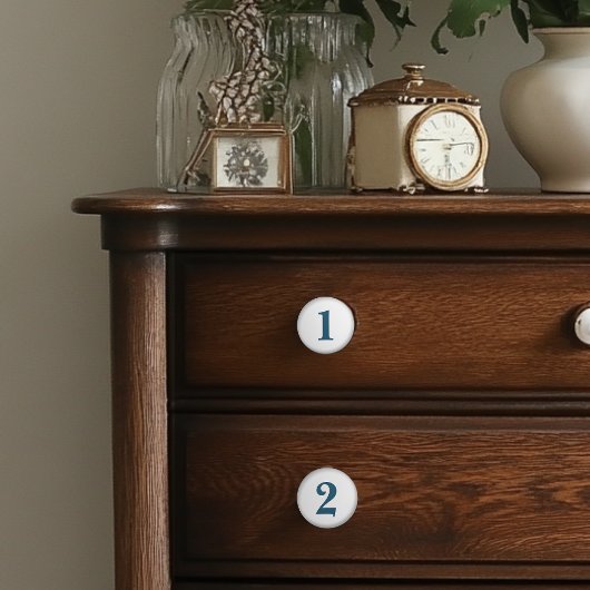 Boutons en céramique bleu et blanc numérotés