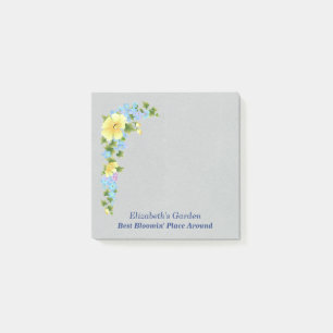 Boutons jaunes et notes post-it Iris bleu