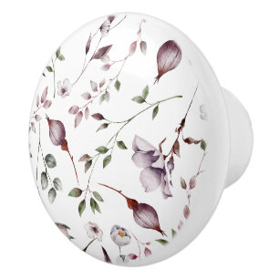 Boutons violets blancs Feuille Aquarelle motif flo