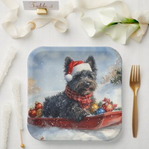 Bouvier Des Flandres-hond in slee Christmas Papieren Bordje