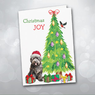 Bouvier des Flandres Hond, Vogel en Kerstboom Feestdagen Kaart