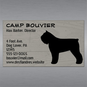 Bouvier des Flandres Silhouette Wood Grain Style Magnetisch Visitekaartje
