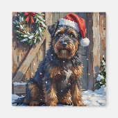 Bouvier des Flandres Snowy Farm Christmas Magneet (Voorkant)