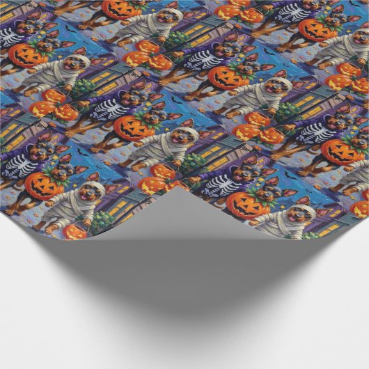 Bouvier des Flandres Trick-or-Treating Halloween Cadeaupapier (Hoek)