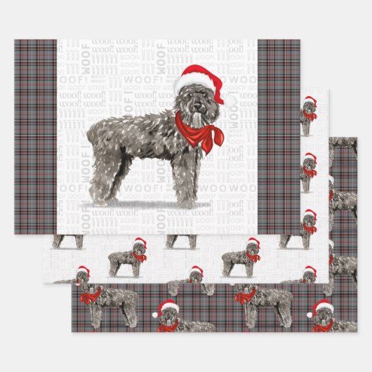 Bouvier Kersthond en Red en Grey Pset Inpakpapier Vel (Set)