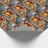 Bouviers des Flandres Fireplace Christmas Lights Cadeaupapier (Hoek)