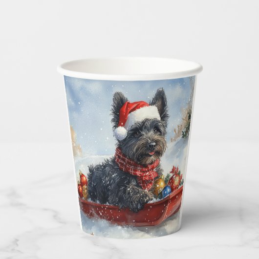 Bouviers des Flandres Hond in Sledge Kerstmis Papieren Bekers (Achterkant)