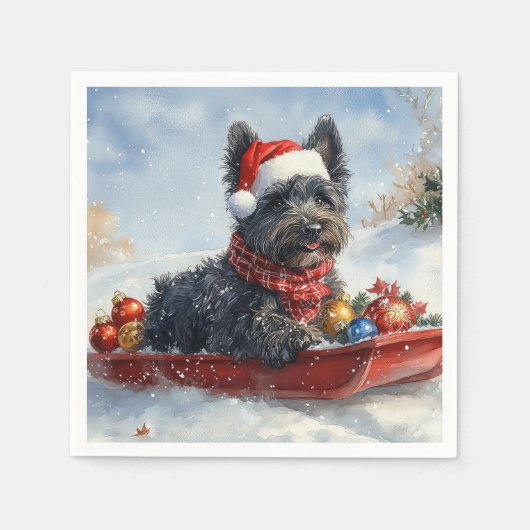 Bouviers des Flandres Hond in Sledge Kerstmis Servet (Voorkant)