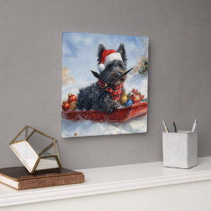 Bouviers des Flandres Hond in Sledge Kerstmis Vierkante Klok