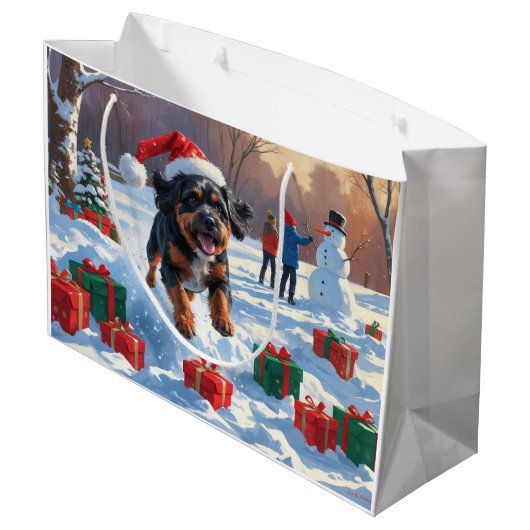 Bouviers des Flandres Kerst Feestelijke Sneeuwscèn Groot Cadeauzakje (Achterkant Gekanteld)