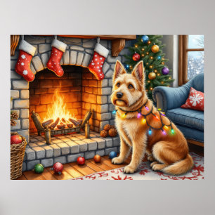 Bouviers des Flandres Kerst Lichtjes Haard Poster