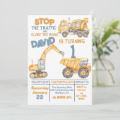 Bouw 1e verjaardag Dump Truck Party Kaart (Staand voorkant)