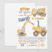 Bouw 1e verjaardag Dump Truck Party Kaart (Voorkant / Achterkant)