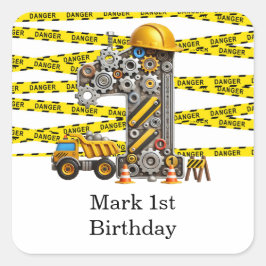 Bouw 1e verjaardag feest vierkante sticker