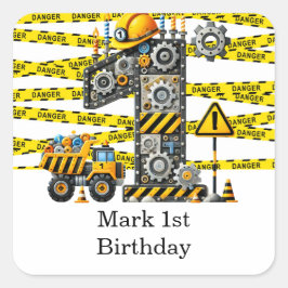 Bouw 1e verjaardag feest vierkante sticker