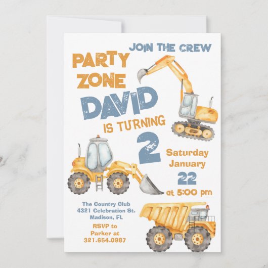 Bouw 2e verjaardagsfeestje kaart (Voorkant)