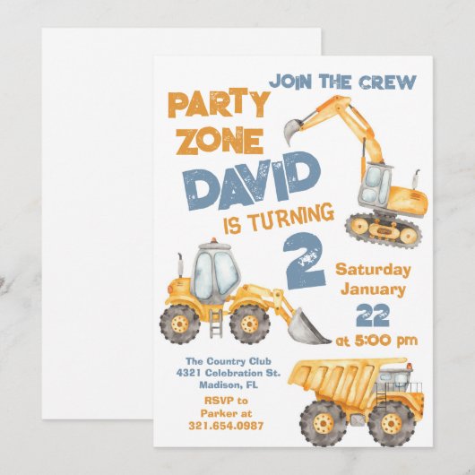 Bouw 2e verjaardagsfeestje kaart (Voorkant / Achterkant)