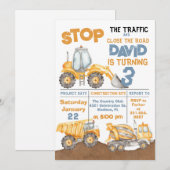 Bouw 3e verjaardag Dump Truck Party Kaart (Voorkant / Achterkant)