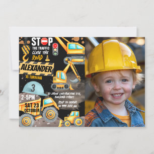 Bouw 3e verjaardag foto Dump Truck Digger Kaart