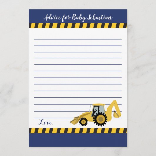Bouw backhoe Boy Baby shower Advice Kaarten (Voorkant)