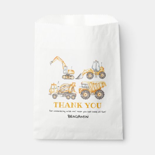 Bouw Birthday Dump Truck Party Hartelijk dank Bedankzakje (Voorkant)