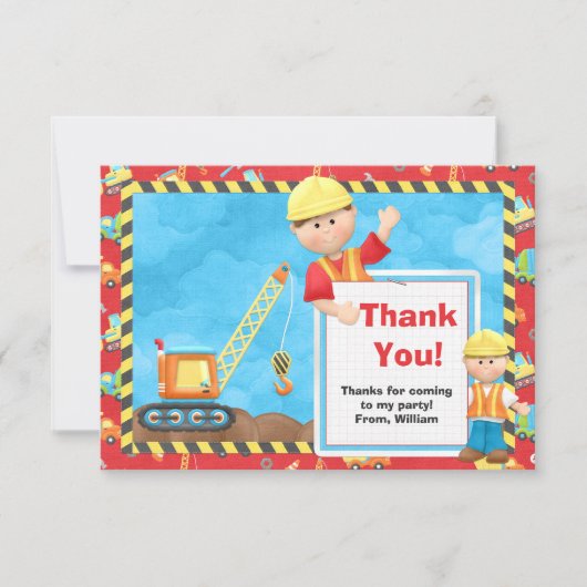 Bouw Birthday Party Dank u Bedankkaart (Voorkant)