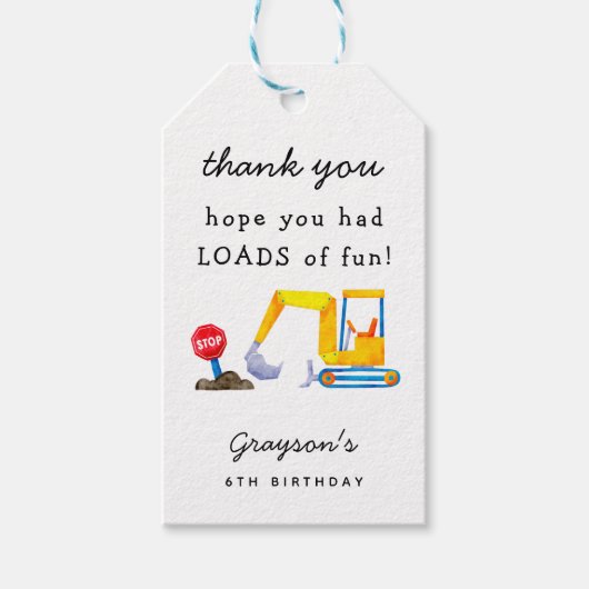 Bouw Boy Birthday Party Cadeaulabel (Voorkant)