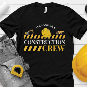 Bouw Crew Boy Verjaardagsfeestje Familie Zwart T-shirt
