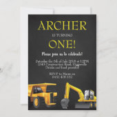 Bouw Digger Boy Verjaardag Uitnodiging (Voorkant)