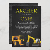 Bouw Digger Boy Verjaardag Uitnodiging (Voorkant / Achterkant)