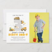 Bouw Dirty 3rdy Verjaardag Fotouitnodiging Kaart (Voorkant)