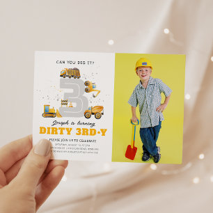 Bouw Dirty 3rdy Verjaardag Fotouitnodiging Kaart