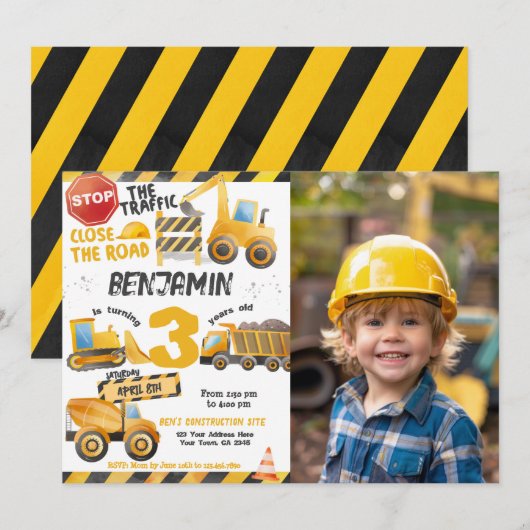 Bouw, Dump Truck 3e Verjaardag Kaart (Voorkant / Achterkant)