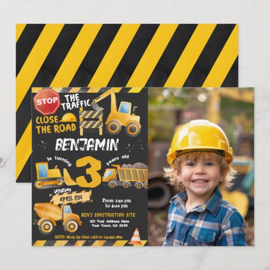 Bouw, Dump Truck 3e Verjaardag Kaart (Voorkant / Achterkant)