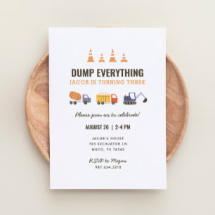 Bouw Dump Truck Birthday Party nodigt uit Kaart