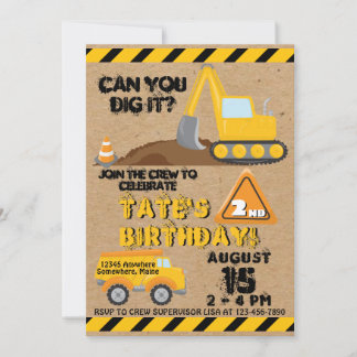 Bouw Dump Truck Birthday Party-uitnodigingen Kaart
