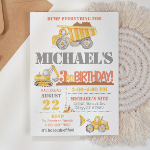 Bouw Dump Truck Birthday Uitnodiging