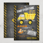 Bouw Dump Truck Birthday Uitnodiging (Voorkant / Achterkant)
