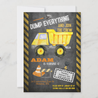 Bouw Dump Truck Birthday Uitnodiging