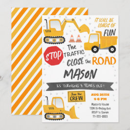 Bouw Dump Truck Birthday Uitnodiging