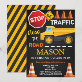 Bouw Dump Truck Black Verjaardag Uitnodigen Kaart