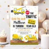 Bouw Dump Truck Digger First Birthday Kaart