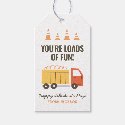 Bouw Dump Truck Kinder Classroom Valentijn Cadeaulabel (Voorkant)