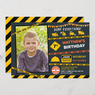 Bouw Dump Truck Photo Boy Birthday Party Kaart