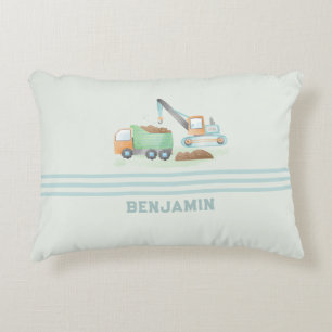 Bouw Dump Truck Soft Blue Green Boy Name Accent Kussen