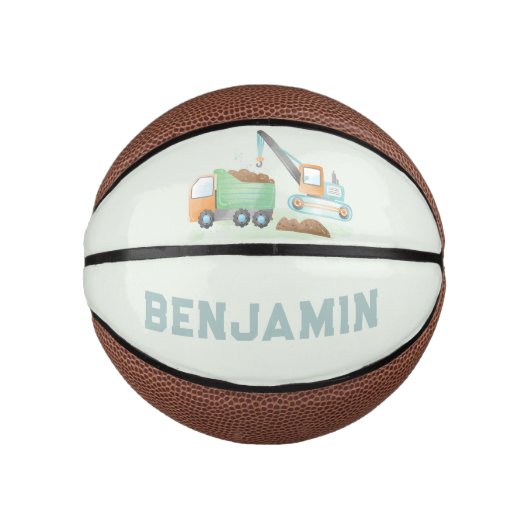 Bouw Dump Truck Soft Blue Green Boy Name Basketbal (Voorkant)