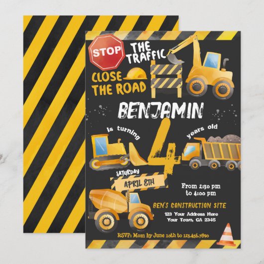 Bouw, Dump Truck Verjaardag Kaart (Voorkant / Achterkant)