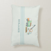 Bouw Dump Truck Zacht Blauw Groen Jongens Naam Accent Kussen (Achterkant (Verticaal))