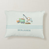Bouw Dump Truck Zacht Blauw Groen Jongens Naam Accent Kussen (Achterkant)